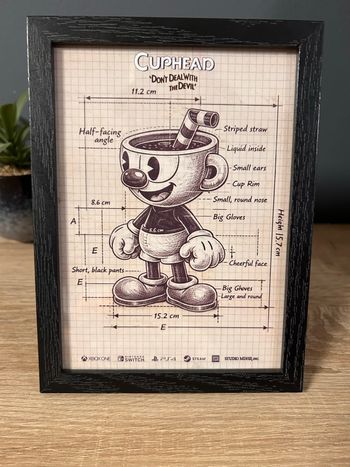 Cadre Cuphead – Croquis technique – Style rétro – 13x18 cm
