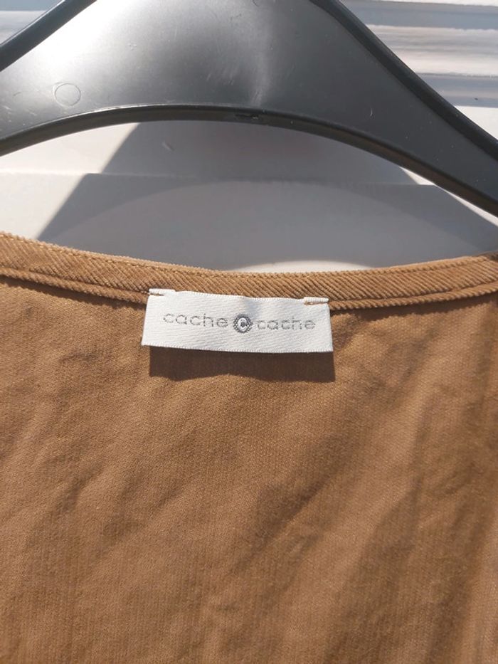 Robe camel sans manches velours Cache Cache taille 36 comme neuve - photo numéro 2