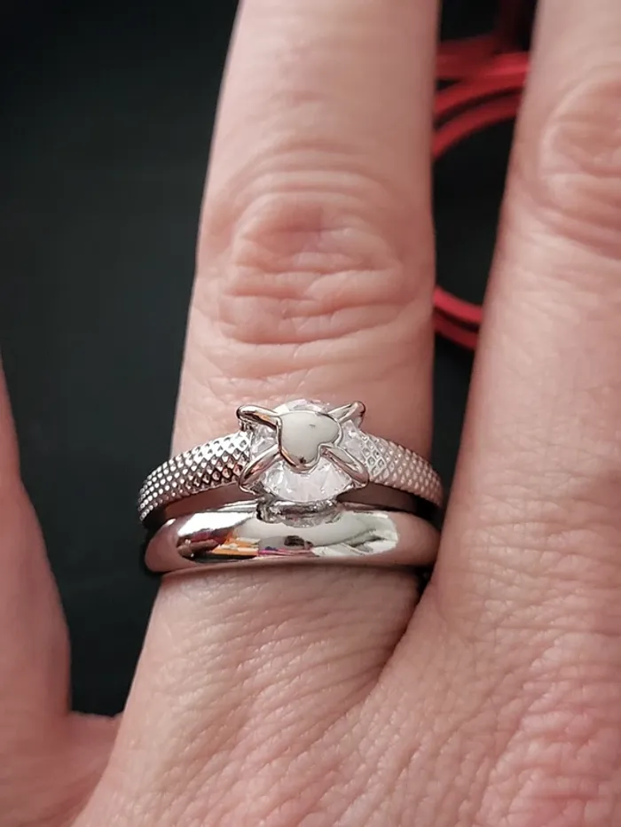 Bague réglable acier inoxydable double couche argenté avec cœur - photo numéro 3