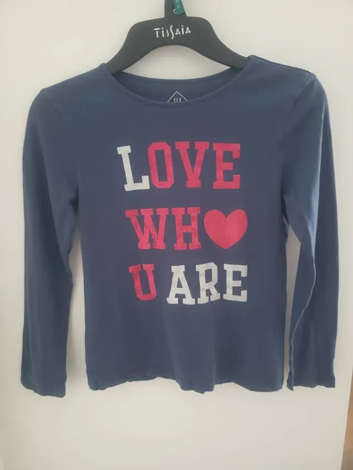 T-shirt à manches longues Love much you are bleu marine Tex Taille 8 ans