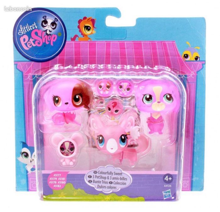 NIB NEUF littlest pet shop LPS A4126 colourfully sweet A4126 LPS 3 petshop & 3 amis-billes Hasbro collection rare dans sa boîte lot SOP77 - photo numéro 3