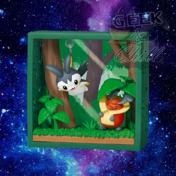 Figurine Re-Ment Pokémon - Frame Deep Wood - Emolga et Crikzik