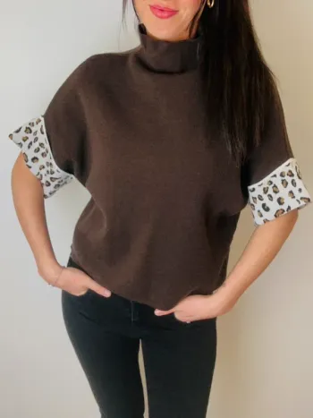 Top femme pull femme choco marron léopard taille 38 taille 40 pull femme sweat femme top femme