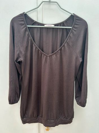 Haut marron manches 3/4 taille 1 - S - en viscose camaïeu