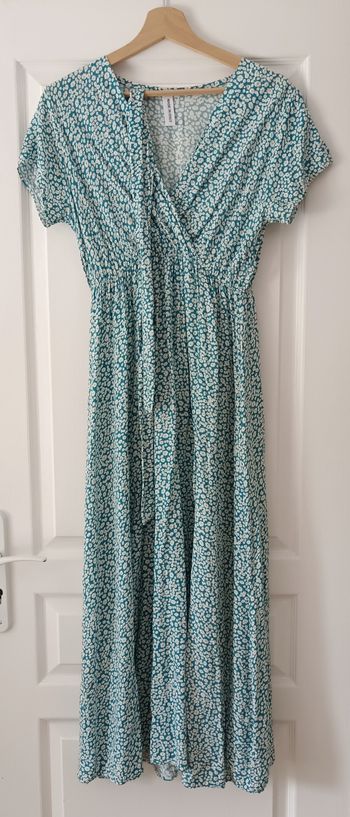 Robe Longue Manches Courtes Bleue/Verte Boutique Indépendante Femme
