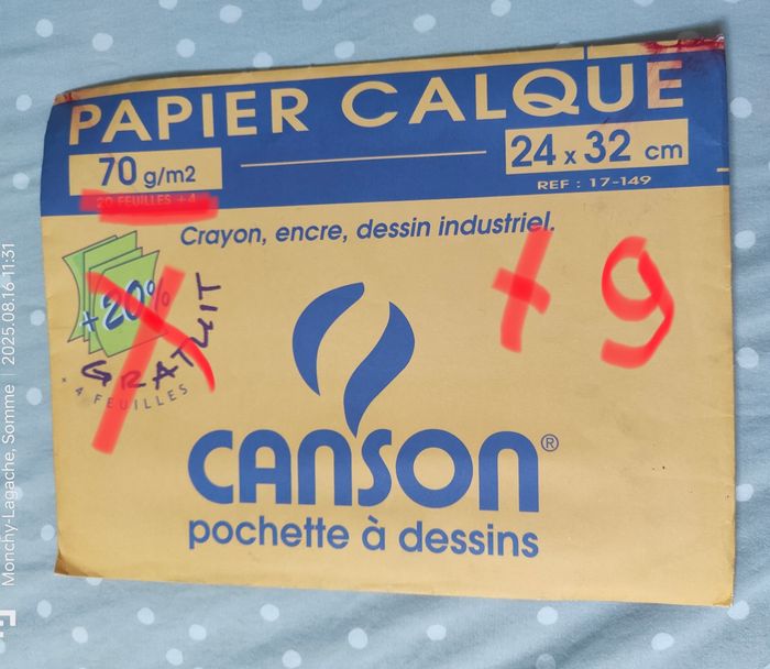 9 feuilles de papier calque 24x32cm 70g/M2  canson