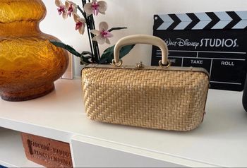 Sac à main rigide en osier vintage - poignée en Bakélite - bon état 