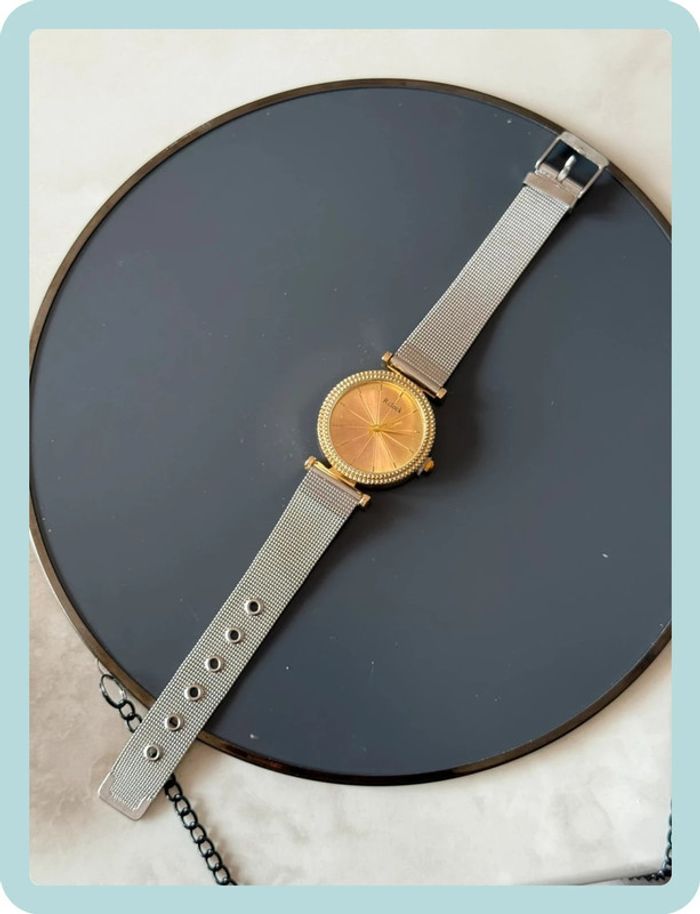Montre à chaîne argentée à cadran doré - photo numéro 2