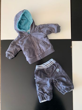 Ensemble chaud gris bleu garçon pantalon & sweat à capuche 1 mois