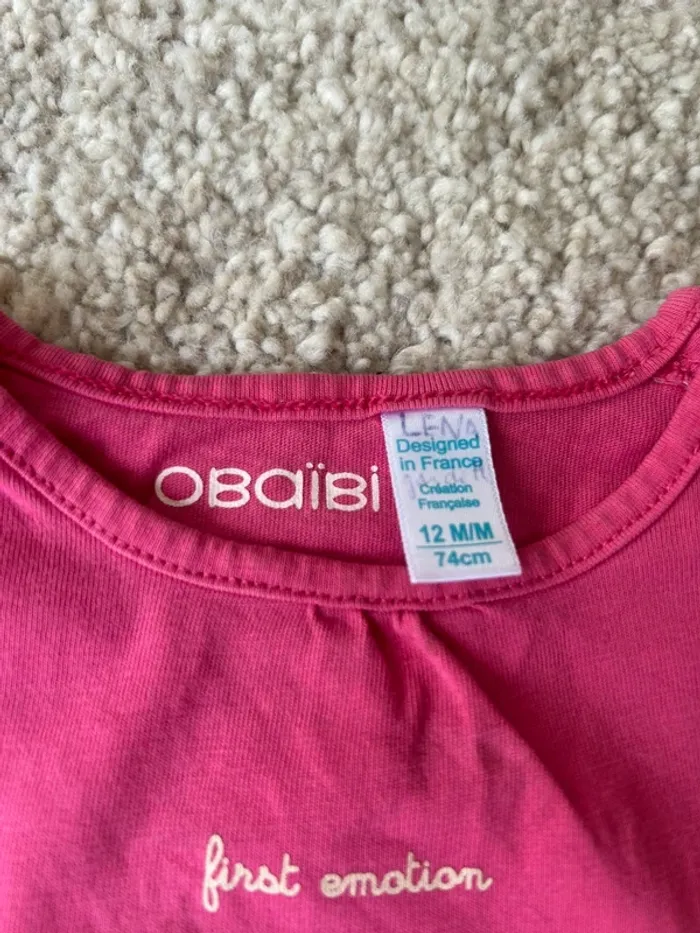 Lot de 2 tee-shirts à manches courtes bébé fille - 12 mois - Obaibi - photo numéro 2