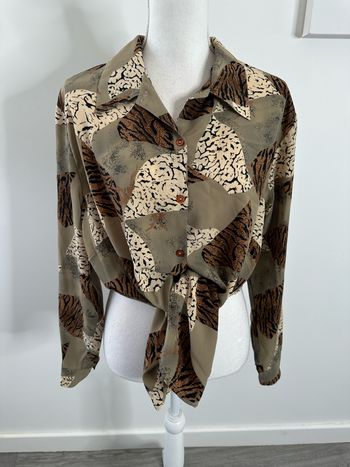 Chemise oversize kaki beige marron léopard zèbre Vintage T42 XL