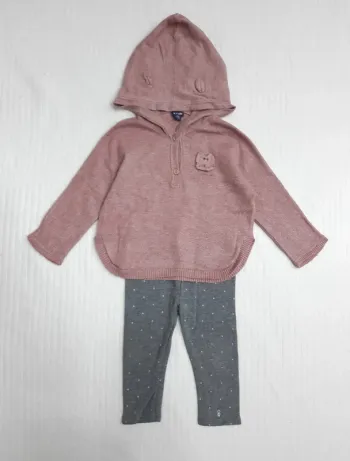 Tenue pull fin à capuche et legging 12 mois