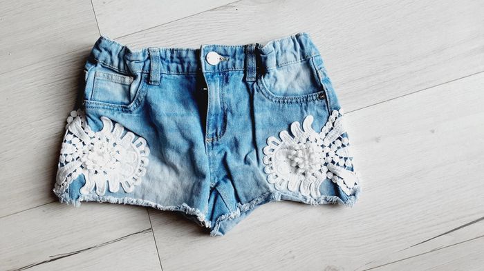 Vêtement fille short court jean bleu broderie Terranova 13ans
