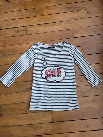 T-shirts marinière manches 3/4 - Cache Cache - Taille 1 - Sequins et détails argentés