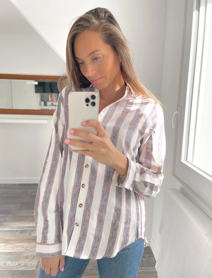 🌟 Chemise à rayures blanc gris et rouge - photo numéro 5