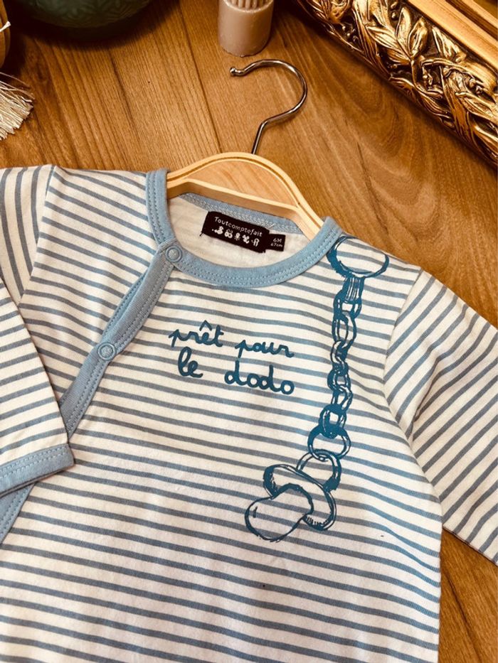 Taille 6 mois pyjama d’été sans pied garçon TCF blanc et bleu * rayures * 💙 - photo numéro 3