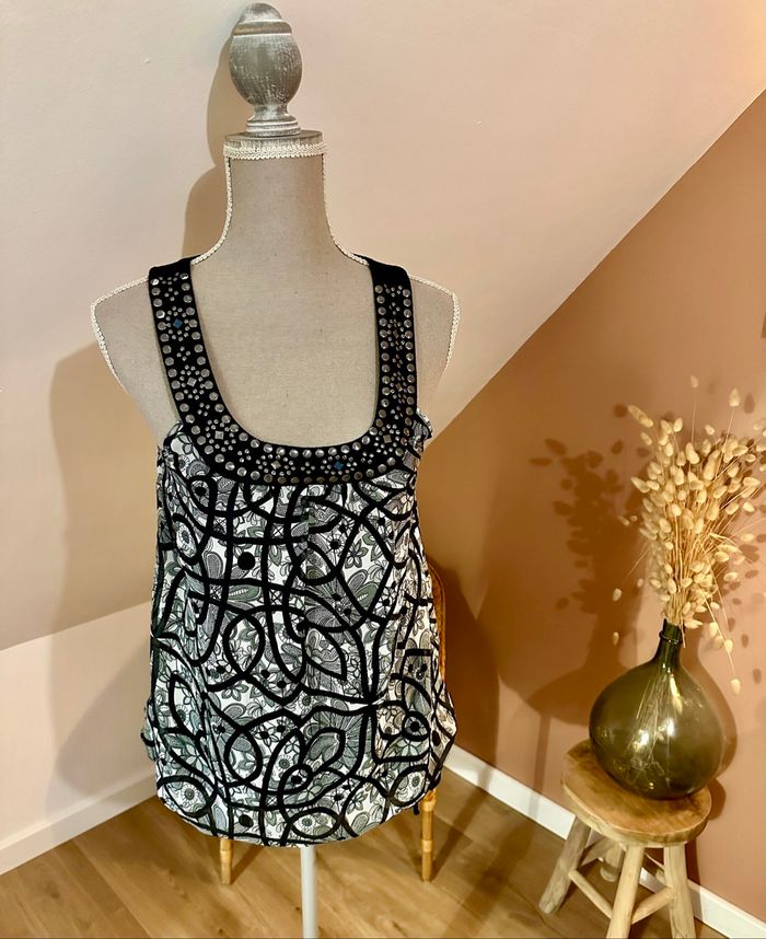 💜 Débardeur noir & gris Clara Vitti taille 36 💜 - photo numéro 2