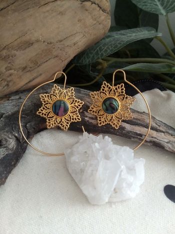 Boucles d'oreilles bohèmes orientales pierres abalones