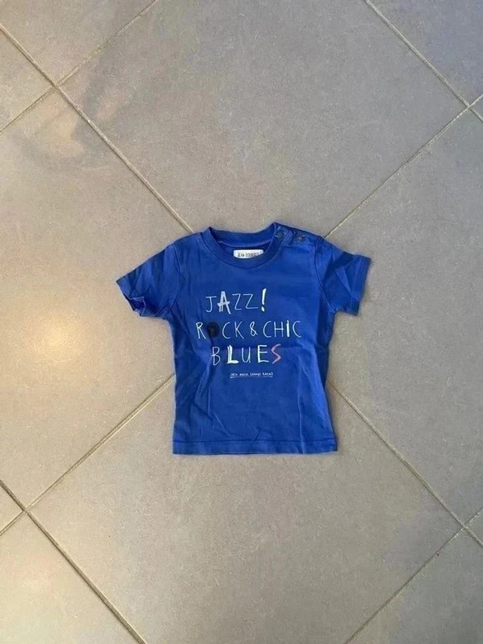 T-shirt Bleu Marine avec sérigraphie "Jazz ! Rock - Jean Bourget - Manches Courtes - 18 mois