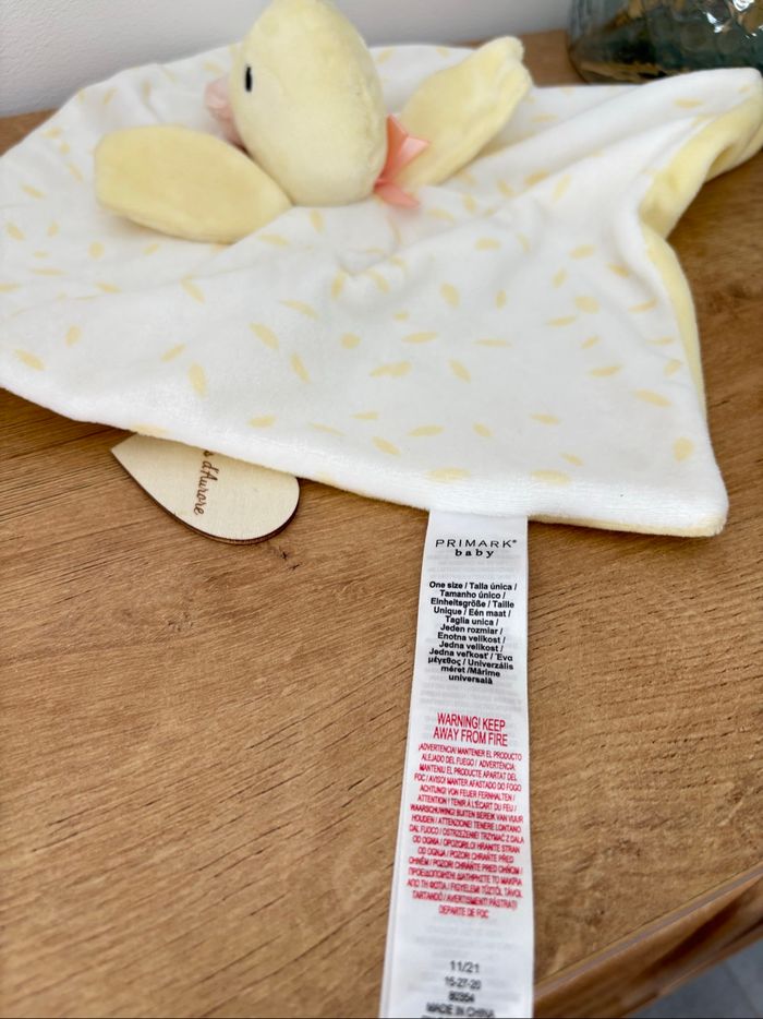 Doudou canard plume noeud satin jaune blanc - photo numéro 6