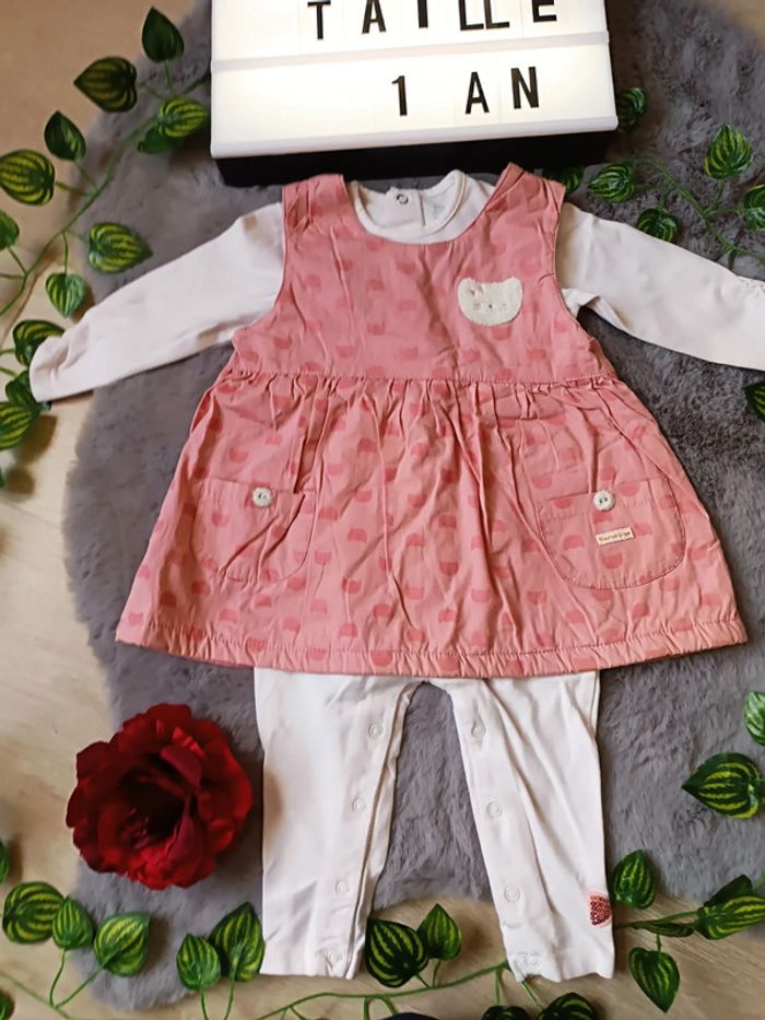 Ensemble combinaison et robe chat sucre d'orge 12 mois fille