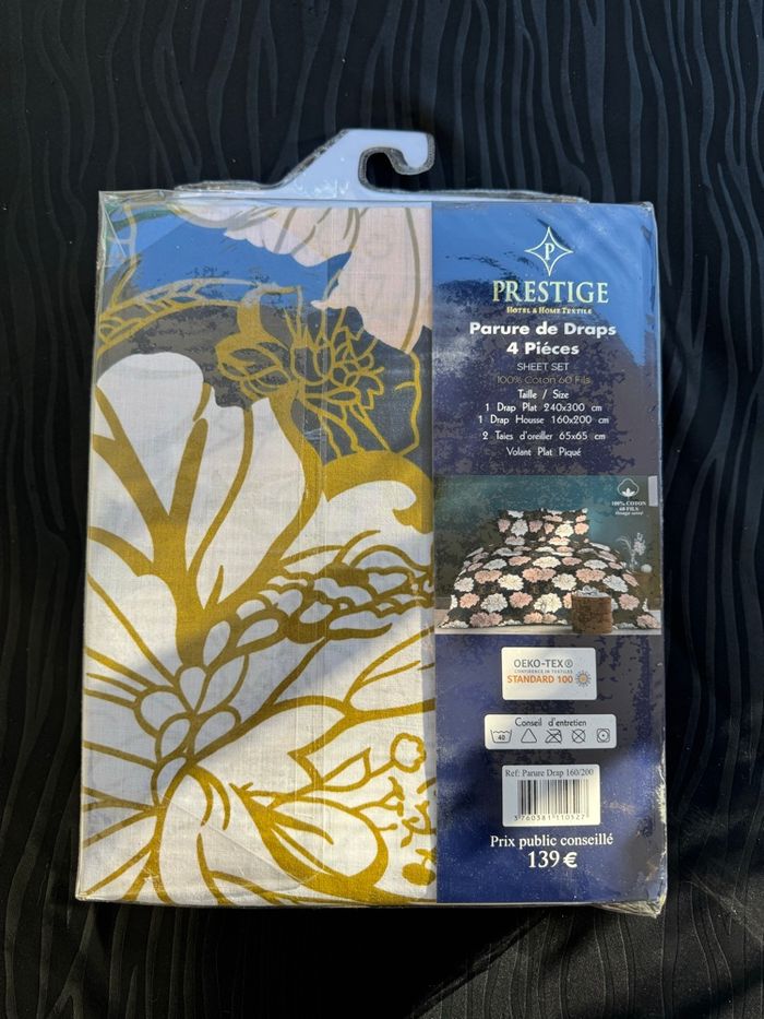 Parure de Lit 4 Pièces • 100% Coton • 160×200 • Drap Plat 240×300 • Taies 65×65 • Motif Floral Luxe - photo numéro 6