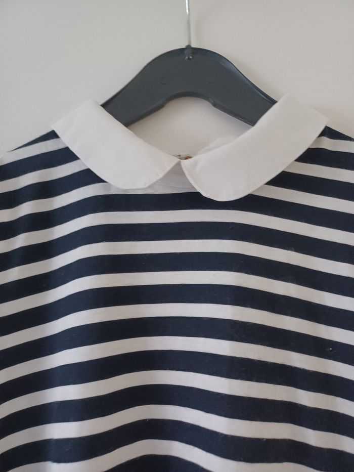 T-shirt rayé noir et blanc col Colette taille M - photo numéro 3