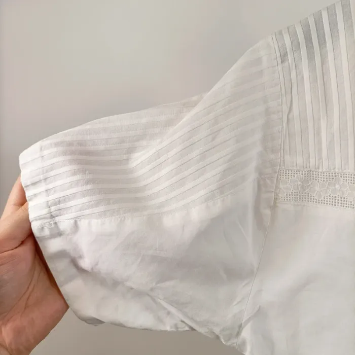 Chemise blanche manches courtes à plis nervurés BISS by Caroline, taille 38 vintage A821 - photo numéro 3