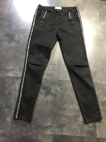 Jeans skinny bandes paillettes argentées 36