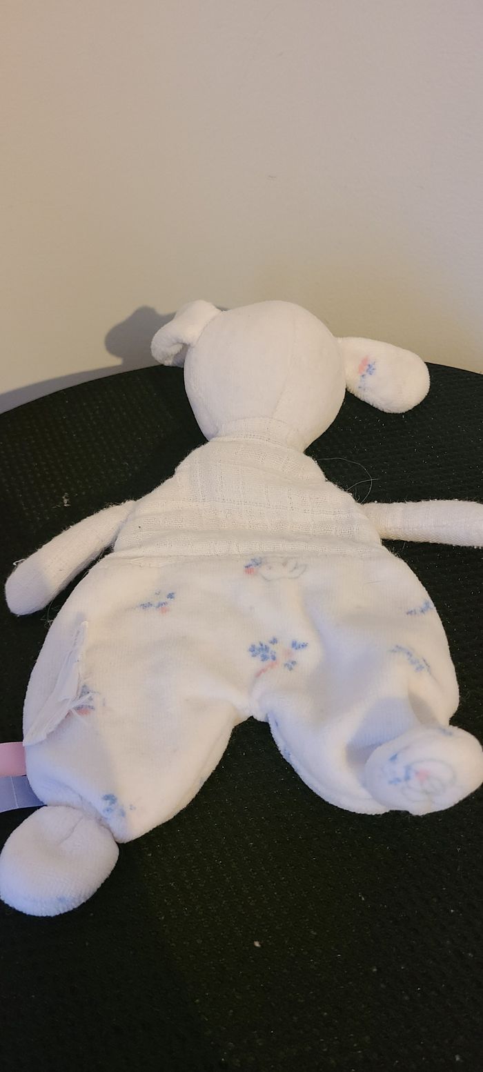 Doudou plat lapin blanc fleurs Sergent major - photo numéro 3
