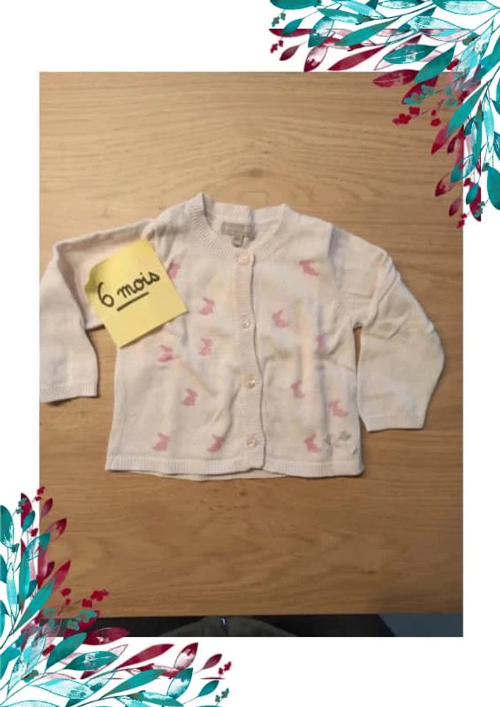Gilet fille 6 mois. Rose avec lapins