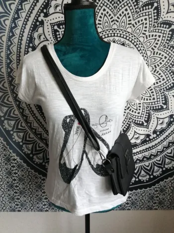 Tee-shirt blanc avec ballerines à paillettes / school rag / (S)