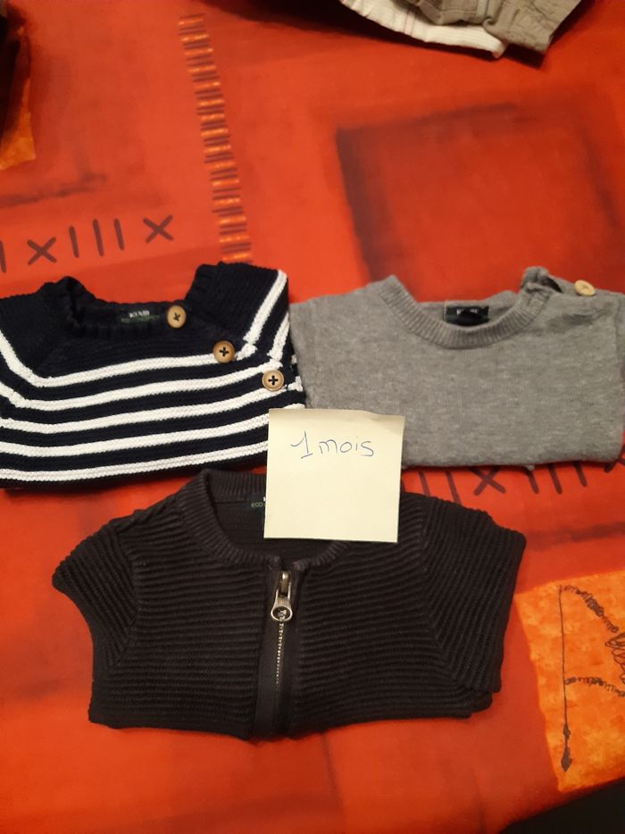 Lot de 2 pulls et 1 gilet zippé 1 mois