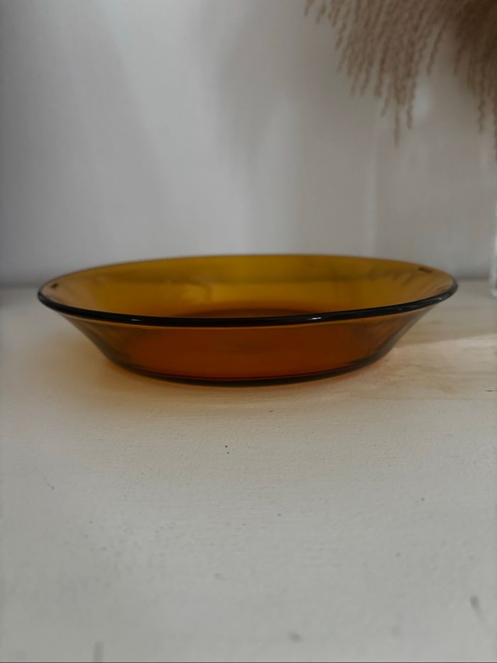 Vintage lot de 6 assiettes creuses Duralex marron ambré - photo numéro 2