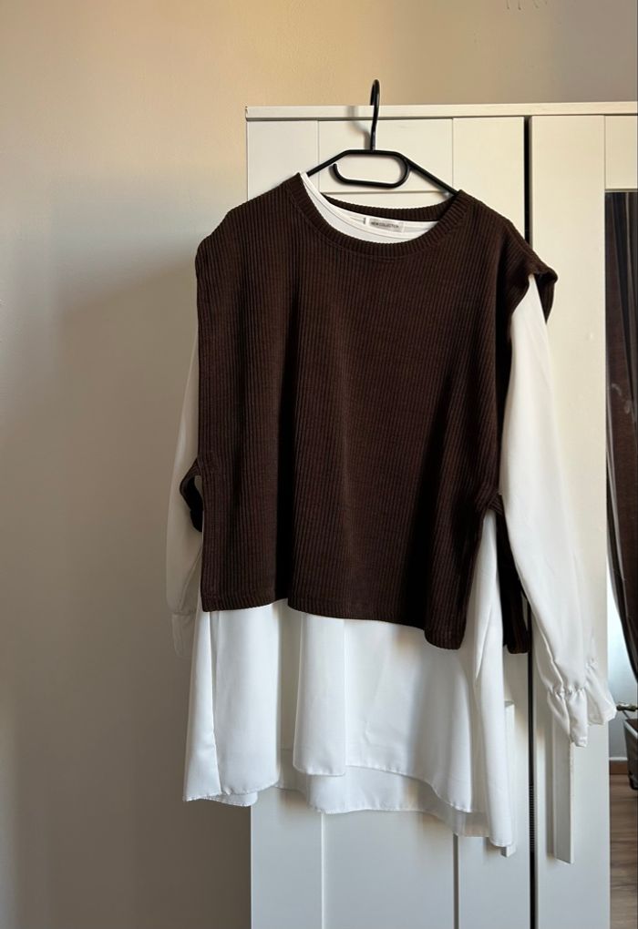 Ensemble Pantalon Blouse 3 pièces marron Neuf New Collection Taille Unique - photo numéro 3