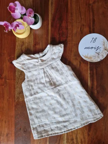 Robe sans manches col claudine velours à pois dorés