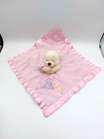Doudou plat rose Winnie l’ourson lots of love pooh and friends éléphant Lumpy bords satinés