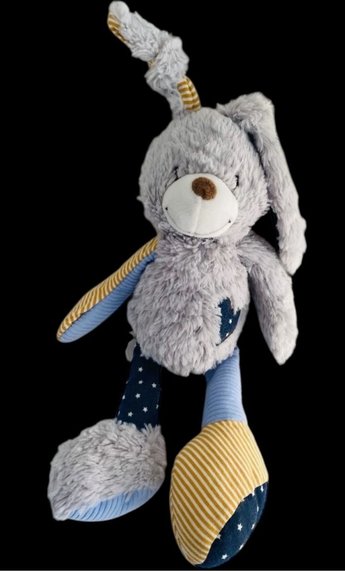 ❤️B4976 Doudou Peluche Lapin Gris Étoile Coeur Tape À L'oeil TAO