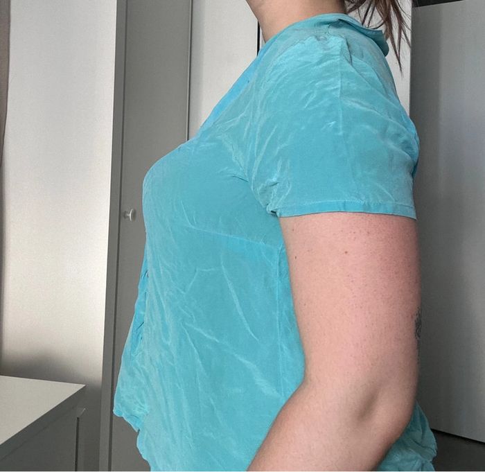Haut fluide bleu turquoise – Taille M - 100% soie - photo numéro 3