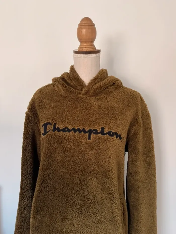 Sweatshirt capuche polaire teddy vert kaki poches neuf M pull sweat coton felpa suéter maille - photo numéro 4