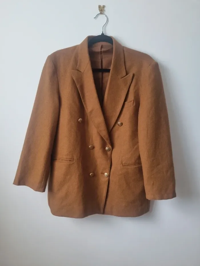 Veste blazer marron en cachemire et laine vintage - photo numéro 16
