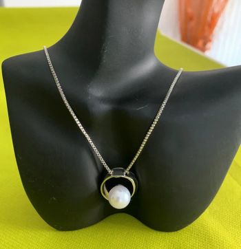 Collier vintage perle blanche en alliage argenté