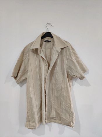 Chemise manches courtes chemisette homme beige à rayures taille 3