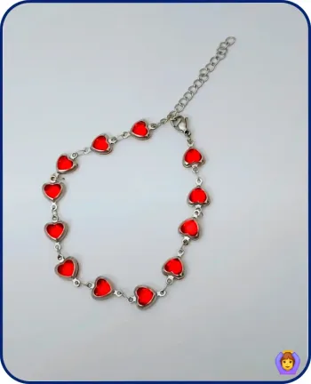 Bracelet argenté cœurs rouges – style Y2K tendance romantique