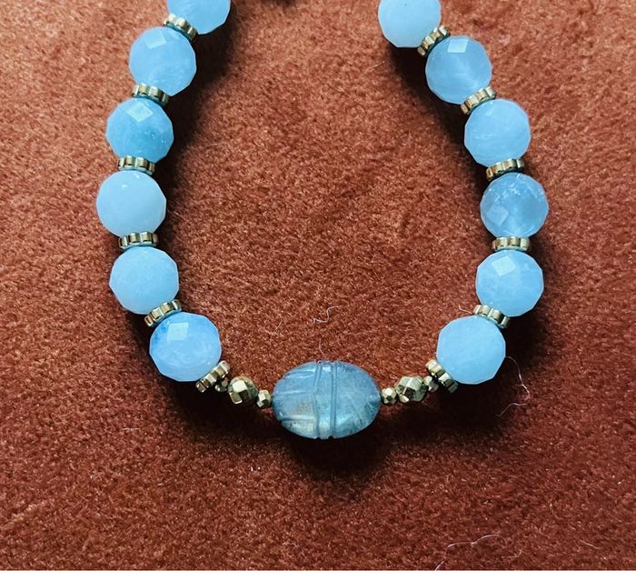 Bracelet amulette scarabée Labradorite et Aigue Marine - photo numéro 7