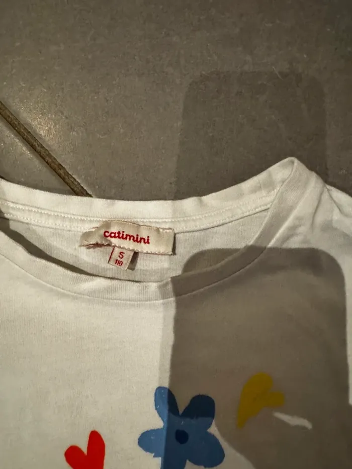 T shirt manches courtes coupe loose - Catimini -  Fleurs / Cœurs - Blanc - 5 ans - photo numéro 2