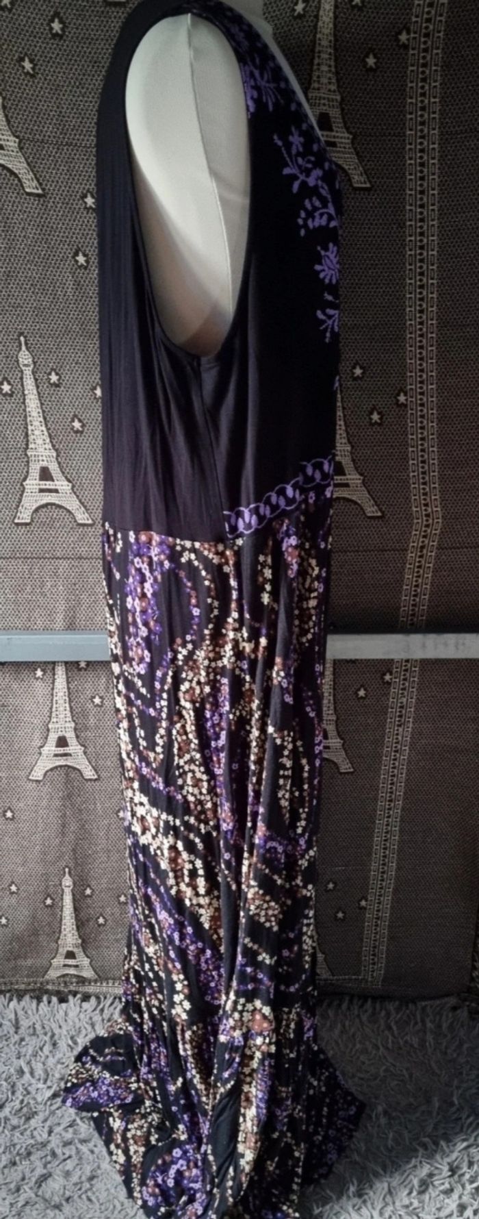 Robe longue noir et violet à motifs fleurs taille 54-56 Bodyflirt - photo numéro 5