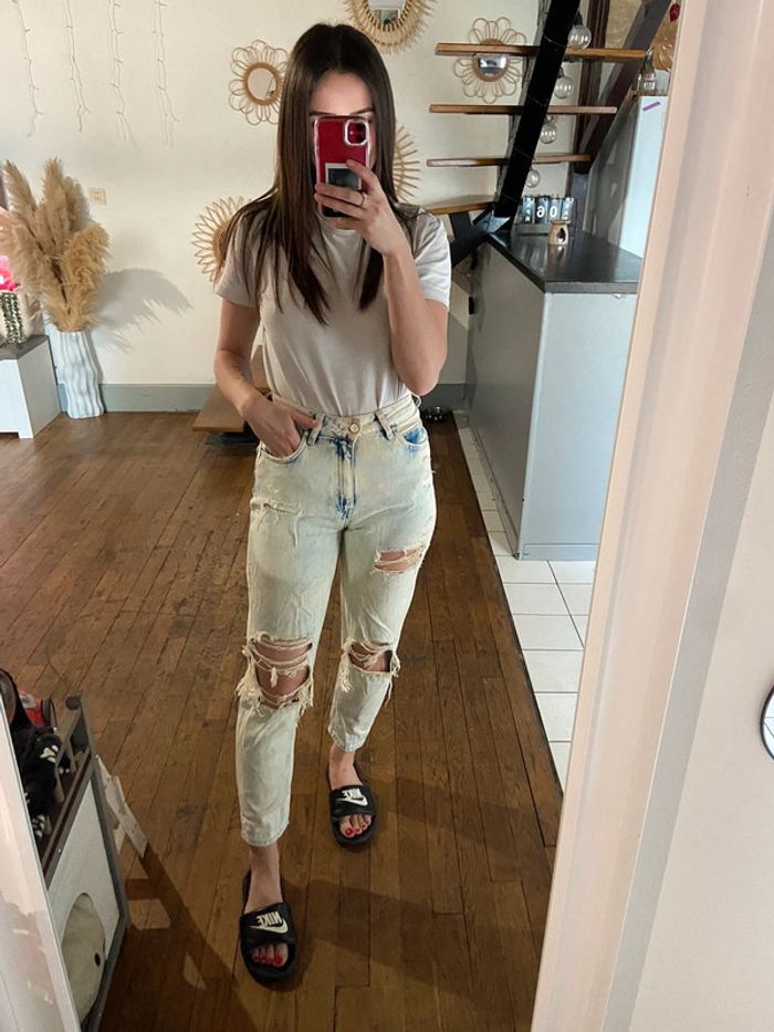 Jean mom délavé