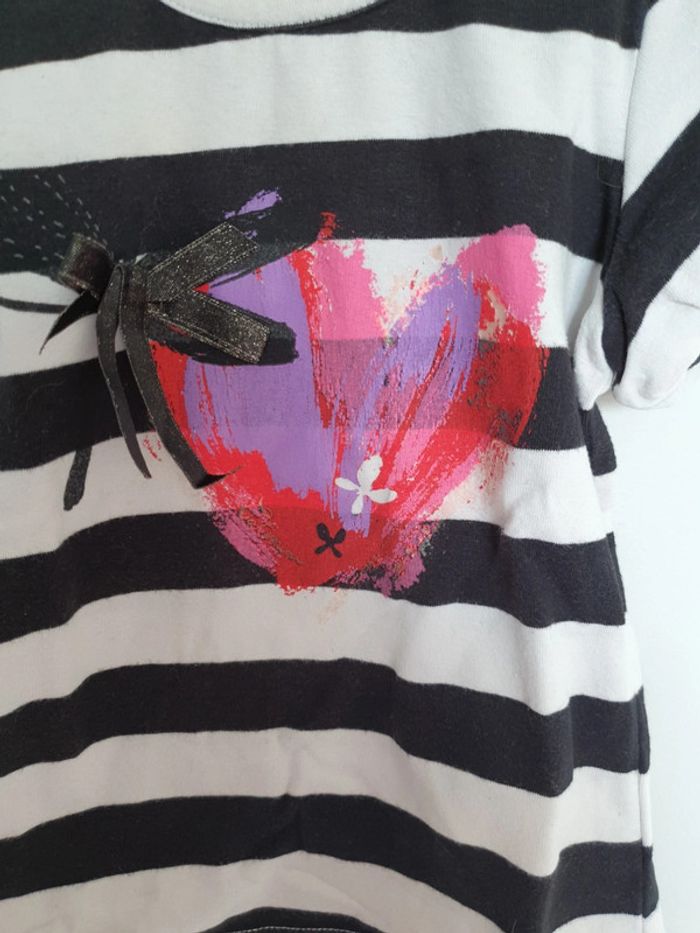 Tee-shirt rayures noires et blanches manches courtes bouffantes dessin coeur 4 ans catimini - photo numéro 3
