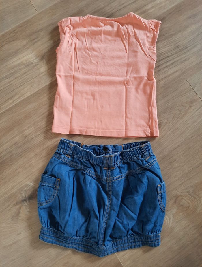 Ensemble jupe courte en jean + T-shirt orange "Coeur" TAO 3 ans - photo numéro 4
